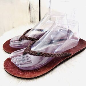 Maj Pole Brown Leather Braided Earthy Boho Slip on Thong Sandals - Size 9